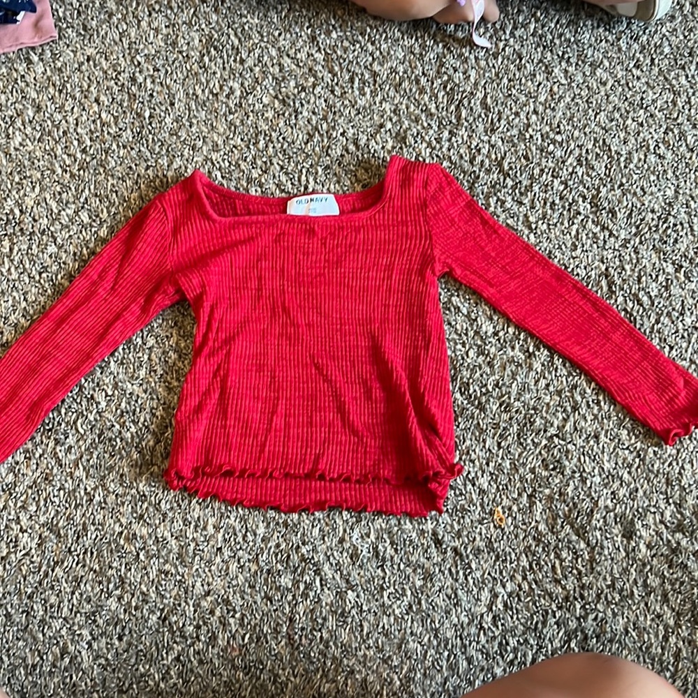 Red ribbed long sleeve shirt
